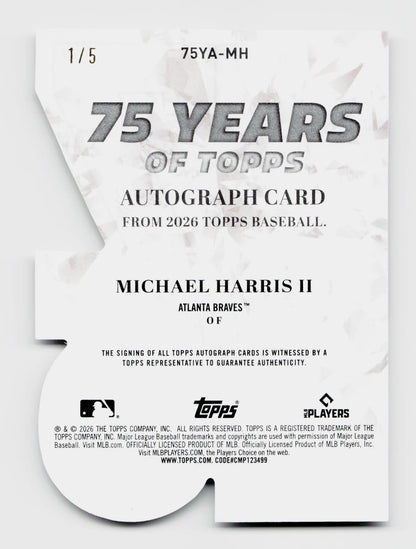 2026 Topps Michael Harris Ii 75 Years Auto Red Die-Cut Ssp /5