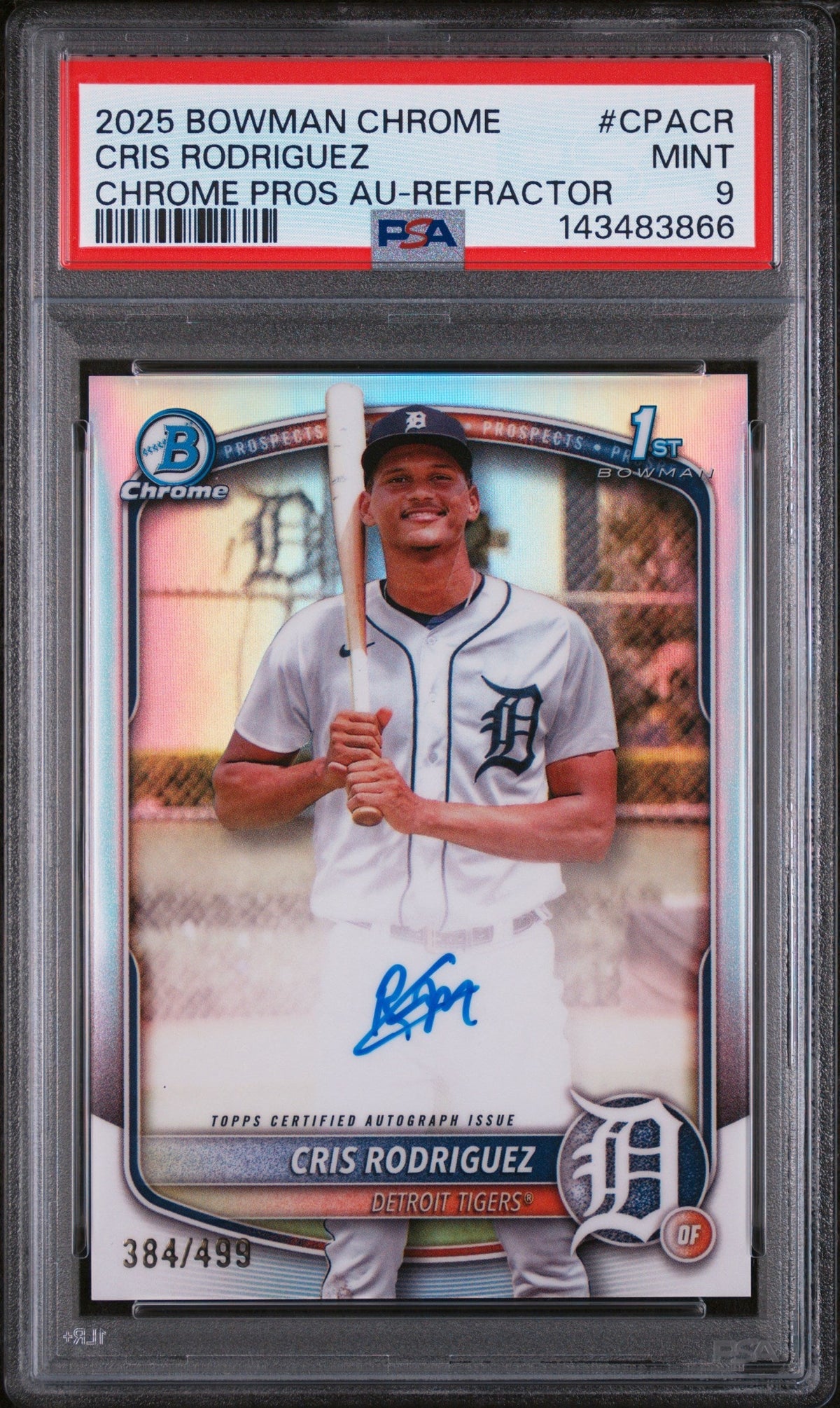 2025 Bowman Chrome Prospect Autographs Refractor Cris Rodriguez #Cpa-Cr /499 PSA 9