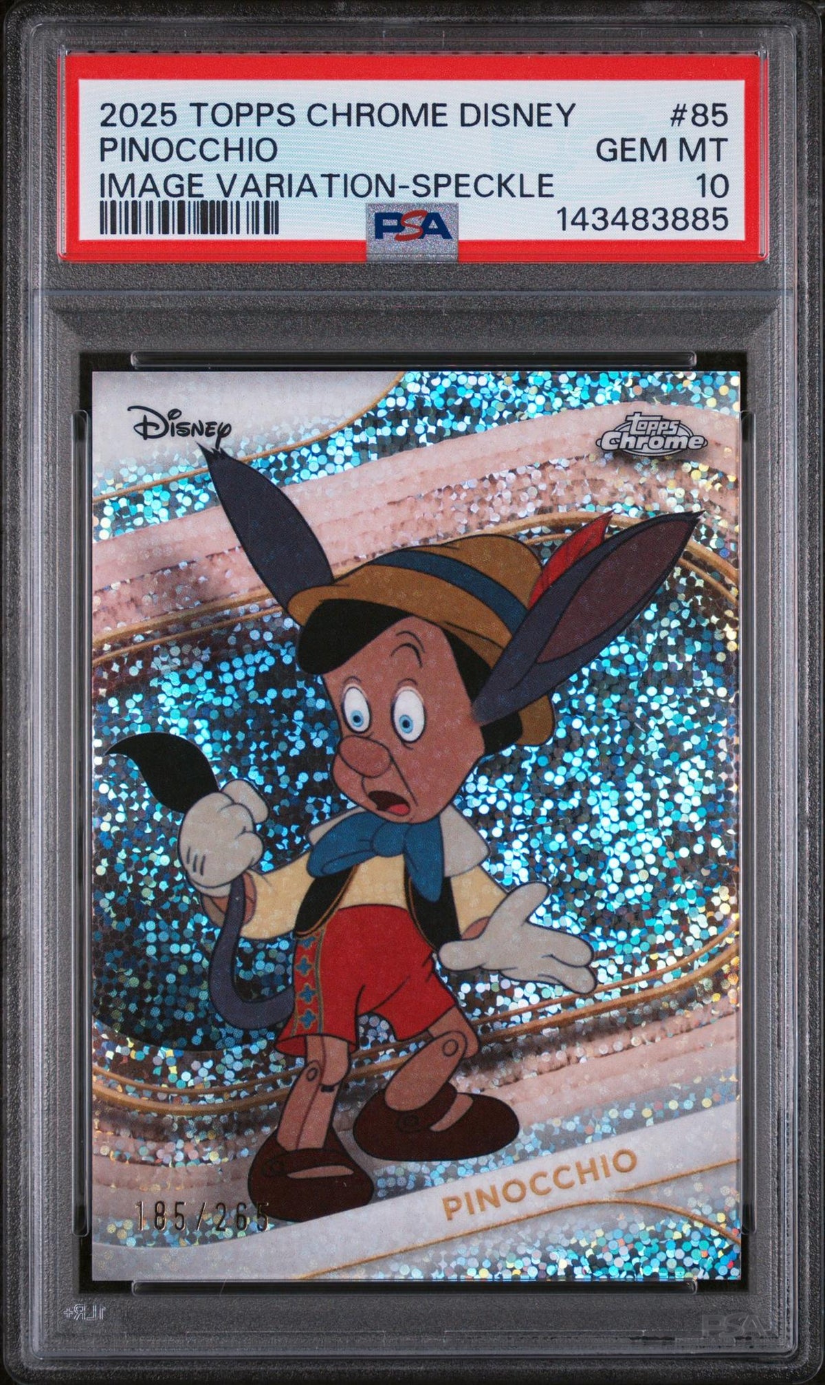 2025 Topps Chrome Disney Image Variation-Speckle Pinocchio #85 /265 PSA 10