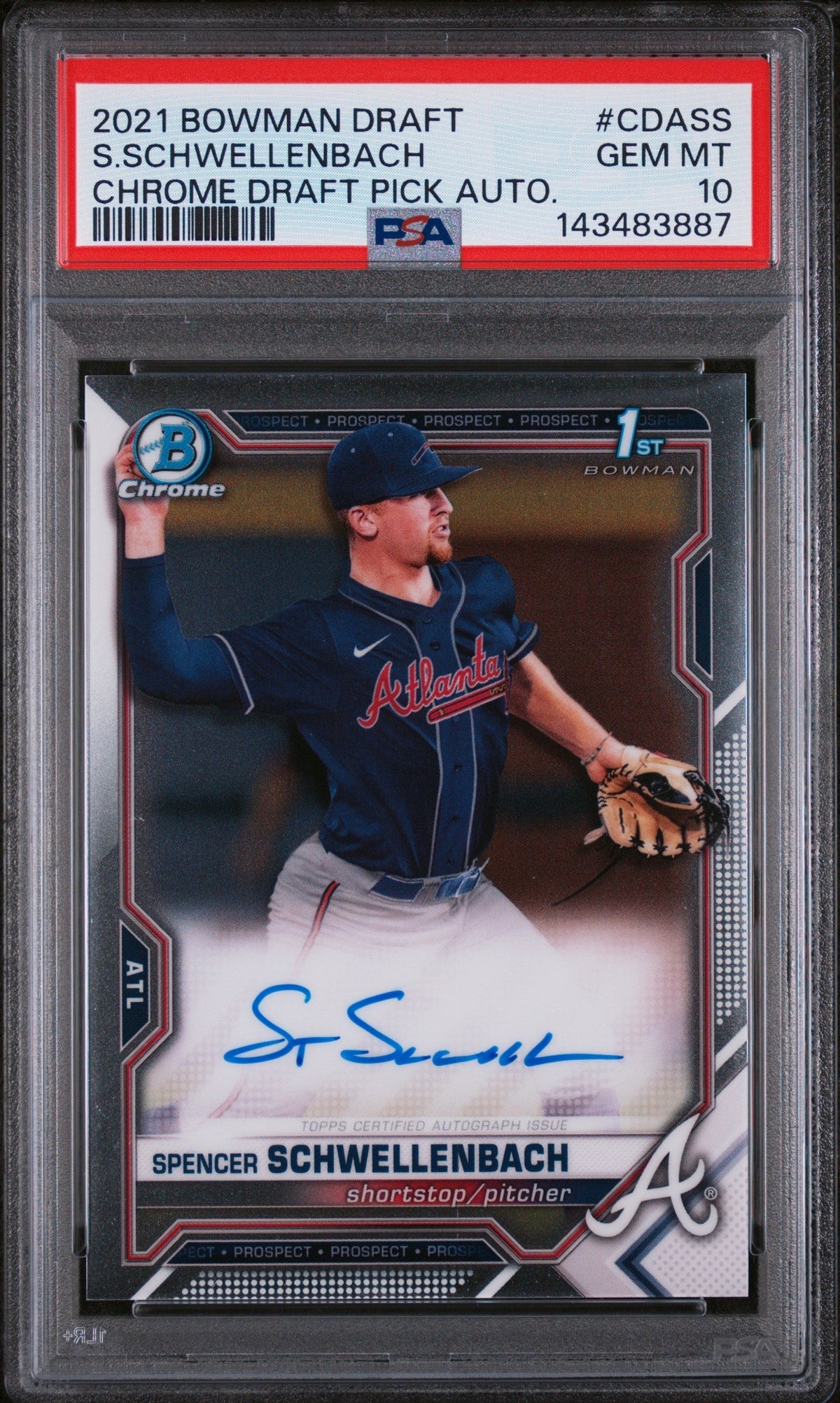 2021 Bowman Draft Chrome Autograph Spencer Schwellenbach #Cdass PSA 10