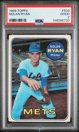 Graded 1969 Topps Nolan Ryan #533 2nd Year Baseball Card PSA 2 Good
