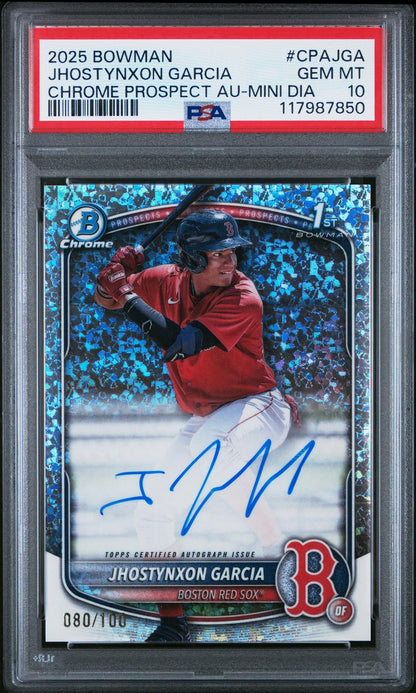 2025 Bowman Chrome Prospect Autographs Mini Diamond Jhostynxon Garcia #Cpajga /100 PSA 10