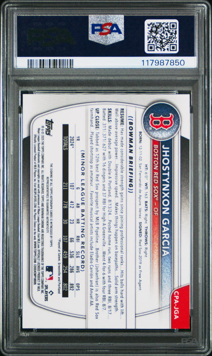 2025 Bowman Chrome Prospect Autographs Mini Diamond Jhostynxon Garcia #Cpajga /100 PSA 10