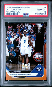 Graded 2025 Topps Bowman U Now AJ Dybantsa #1 Orange Foil /25 Rookie RC Basketball Card PSA 10 Gem Mint