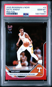 Graded 2025 Topps Bowman U Now Nate Ament #3 Red Foil /5 Rookie RC Basketball Card PSA 10 Gem Mint