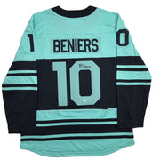 Autographed/Signed Matty Beniers Seattle Kraken Blue Authentic Hockey Jersey Fanatics COA