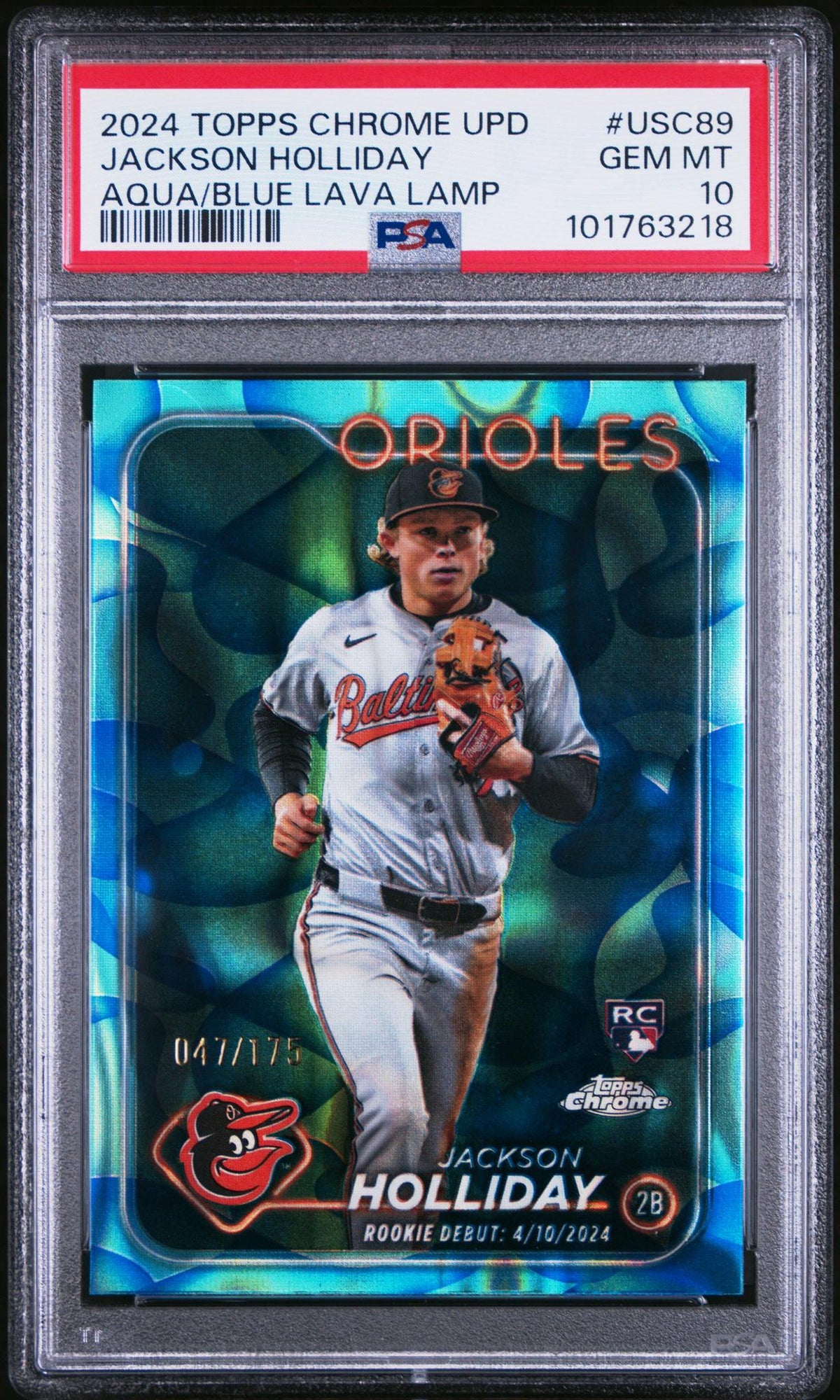 2024 Topps Chrome Update Aqua/Blue Lava Lamp Jackson Holliday #Usc89 /175 PSA 10
