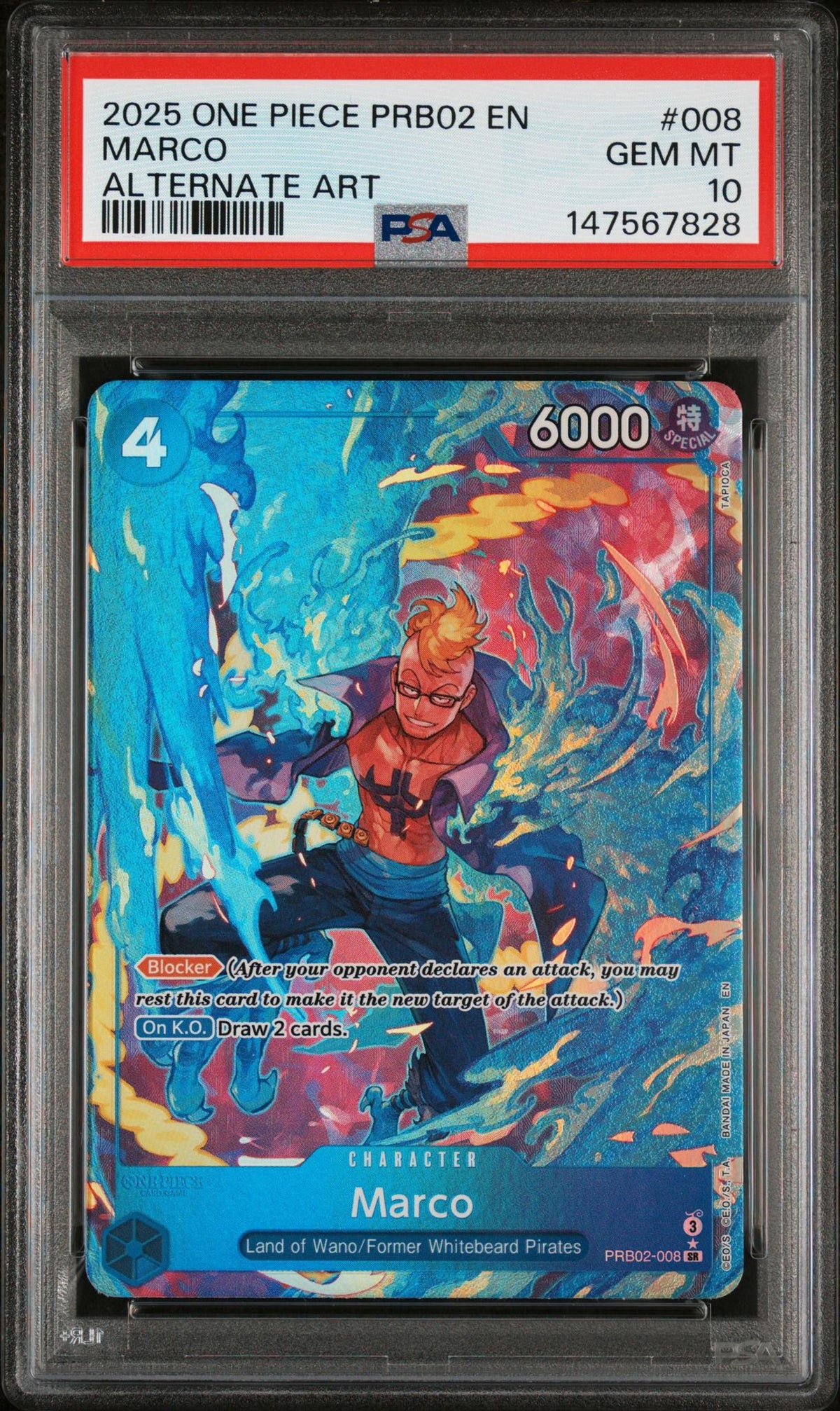 2025 One Piece Premium Booster Volume 2 Alternate Art Marco #Prb02-008 PSA 10