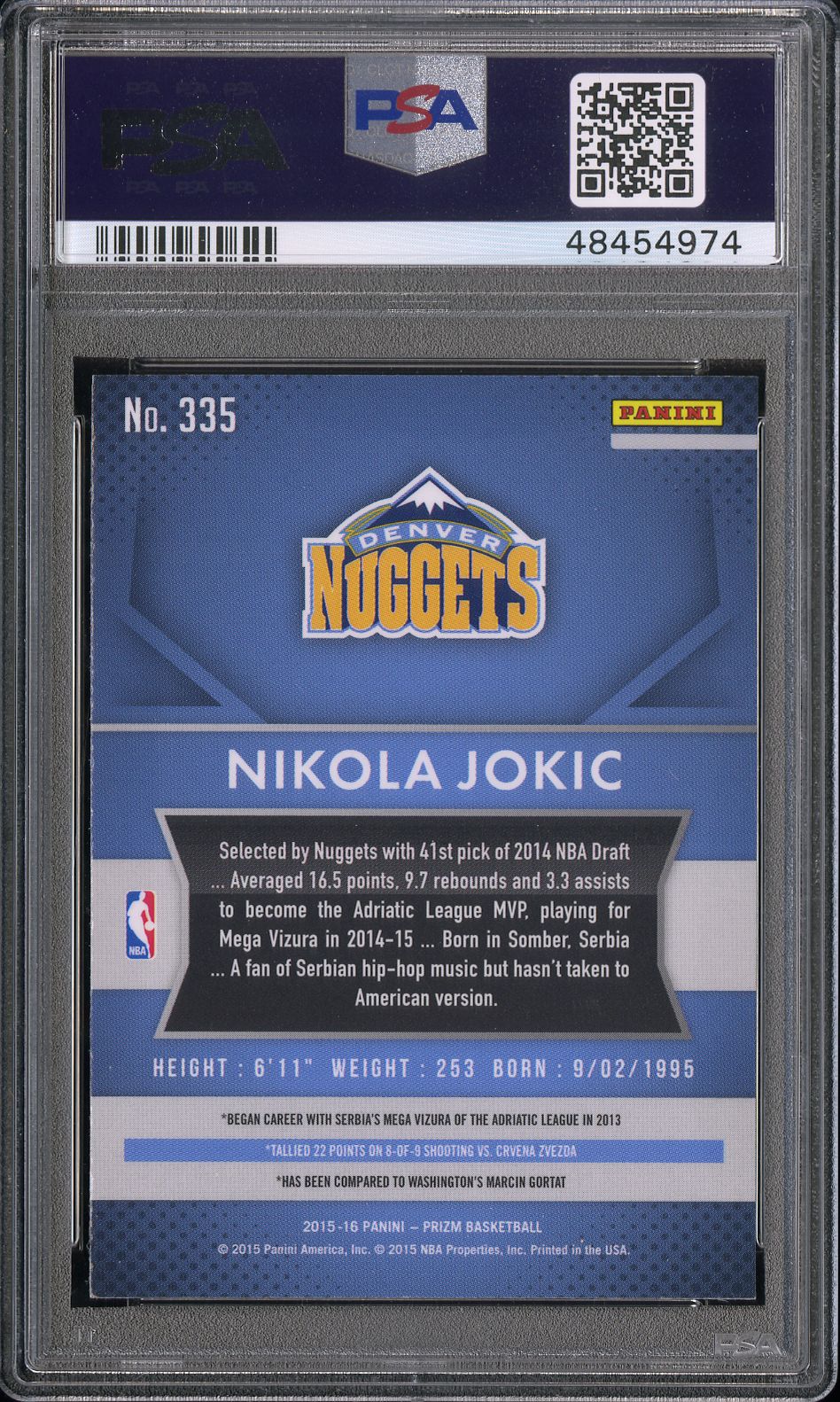 2015 Panini Prizm Nikola Jokic #335 PSA 10