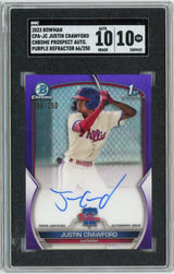 Graded 2023 Bowman Justin Crawford #CPAJC /250 Chrome Prospect Auto Purple Refractor Rookie RC Baseball Card SGC 10 Auto 10