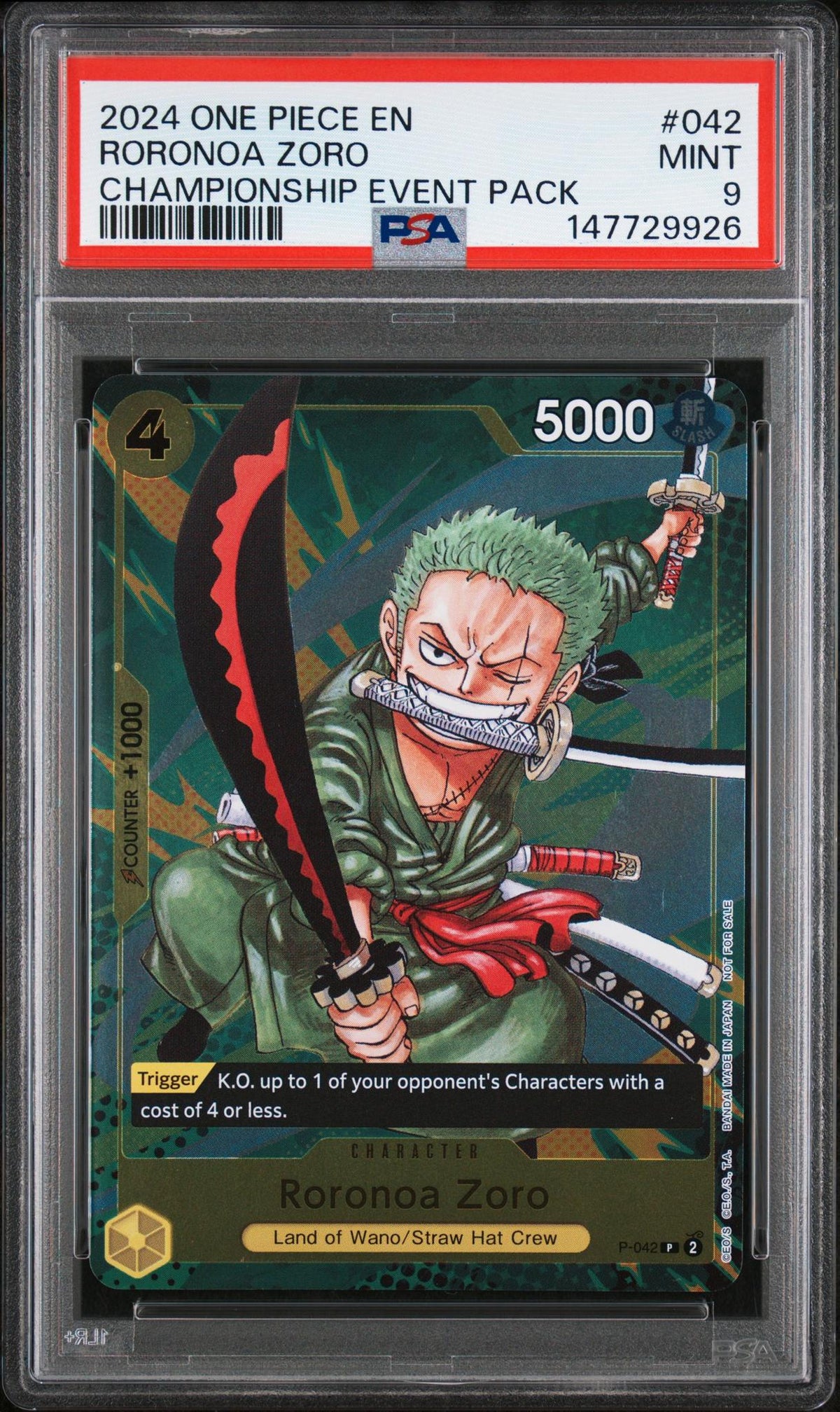 2024 One Piece Championship 2024 Event Pack Roronoa Zoro #42 PSA 9