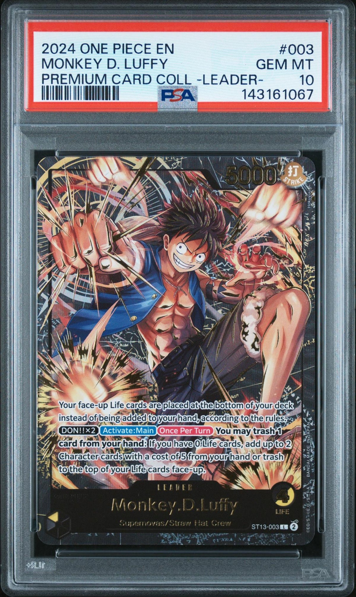 2024 One Piece Premium Card Collection -Leader Collection- Monkey D. Luffy #3 PSA 10