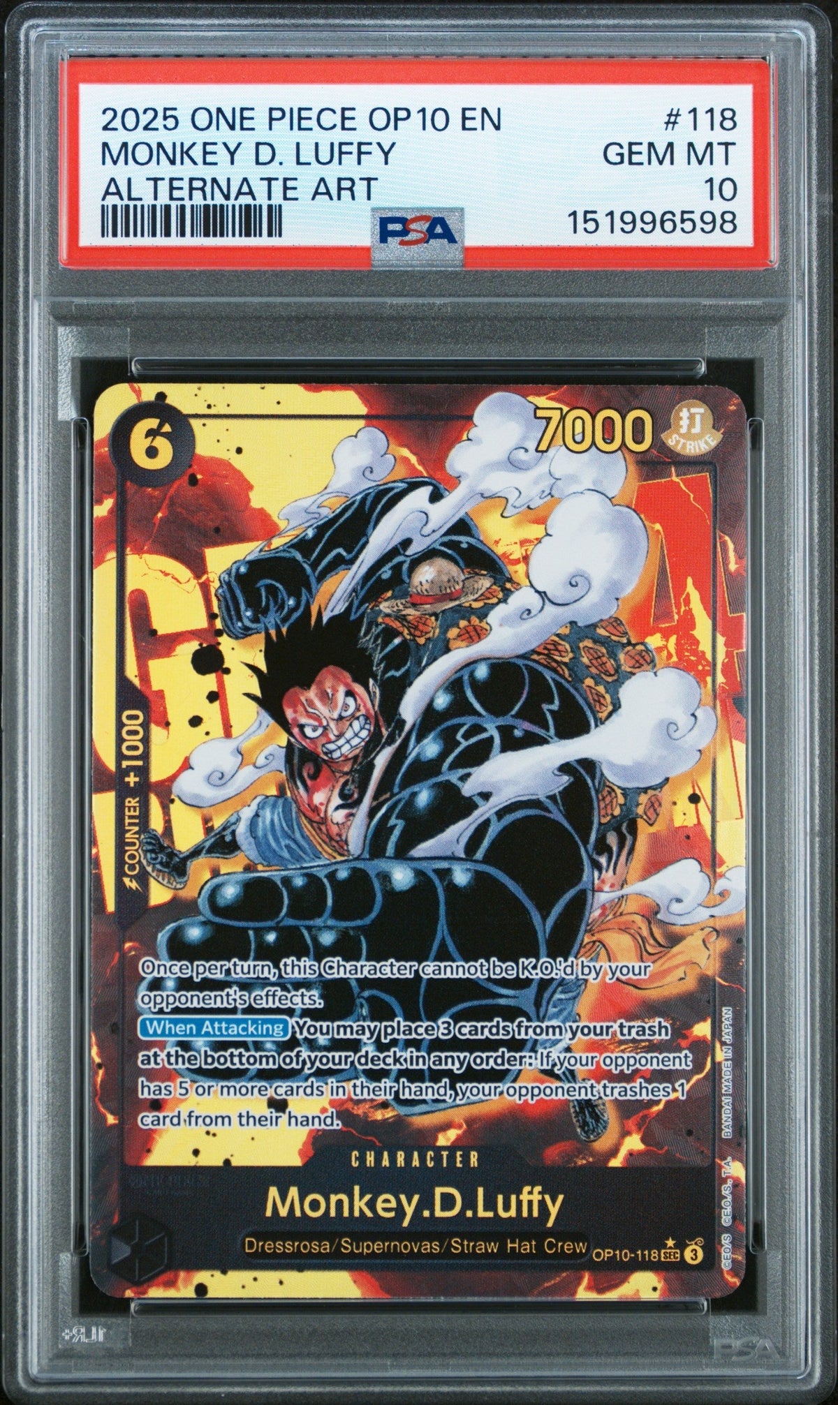 2025 One Piece Royal Blood Alternate Art Monkey D. Luffy #Op10-118 PSA 10