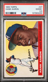 Graded 1955 Topps Hank Aaron #47 Baseball Card PSA 2.5 Good+
