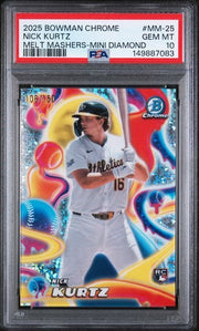 Graded 2025 Topps Bowman Chrome Nick Kurtz #MM25 Melt Mashers Mini Diamond /150 Rookie RC Baseball Card PSA 10 Gem Mint