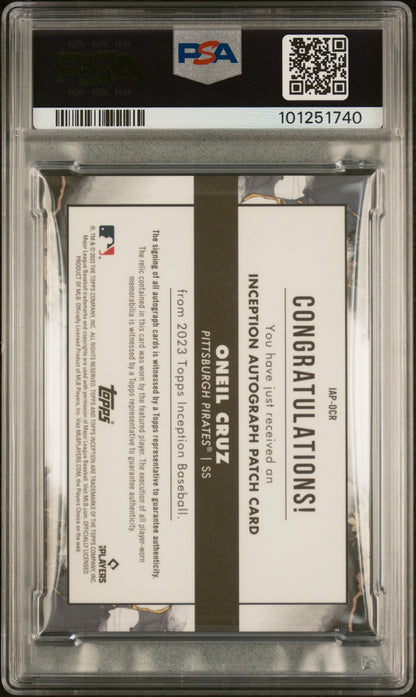 2023 Topps Inception Inception Autograph Patch Green Oneil Cruz #Iapocr /99 PSA 9