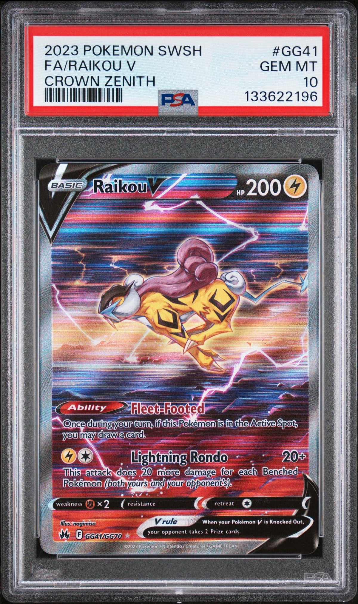 2023 Pokemon Sword And Shield Crown Zenith Raikou V #Gg41 PSA 10