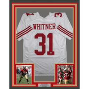 Framed Autographed/Signed Donte Whitner 35x39 San Francisco White Football Jersey Beckett BAS COA