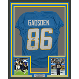 Framed Autographed/Signed Oronde Gadsden 35x39 Los Angeles San Diego Powder Blue Pro Cut Football Jersey Beckett BAS COA