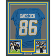 Framed Autographed/Signed Oronde Gadsden 35x39 Los Angeles San Diego Powder Blue Pro Cut Football Jersey Beckett BAS COA