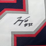 Framed Autographed/Signed TreVeyon Henderson 35x39 New England Blue Football Jersey Beckett BAS COA