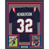 Framed Autographed/Signed TreVeyon Henderson 35x39 New England Blue Football Jersey Beckett BAS COA