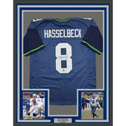 Framed Autographed/Signed Matt Hasselbeck 35x39 Seattle Blue Football Jersey Beckett BAS COA