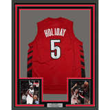 Framed Autographed/Signed Jrue Holiday 35x39 Portland Red Basketball Jersey Beckett BAS COA