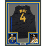 Framed Autographed/Signed Moses Moody 35x39 Golden State Black Basketball Jersey Beckett BAS COA