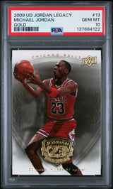 Graded 2009 UD Upper Deck Michael Jordan #13 Legacy Gold 50 PTS in 1986 Opener Basketball Card PSA 10 Gem Mint