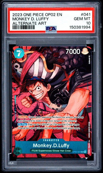 2023 One Piece Paramount War Alternate Art Monkey D. Luffy #Op02-041 PSA 10 150381994