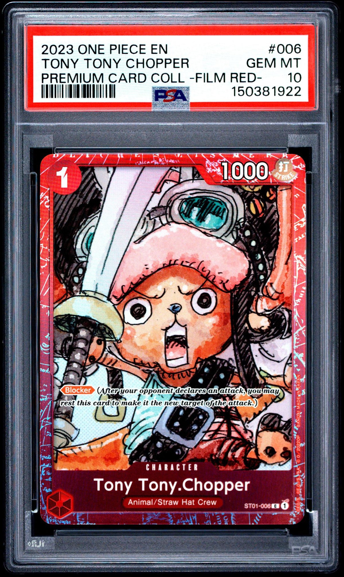 2023 One Piece Premium Card Collection Film Red Tony Tony Chopper #St01-006 PSA 10