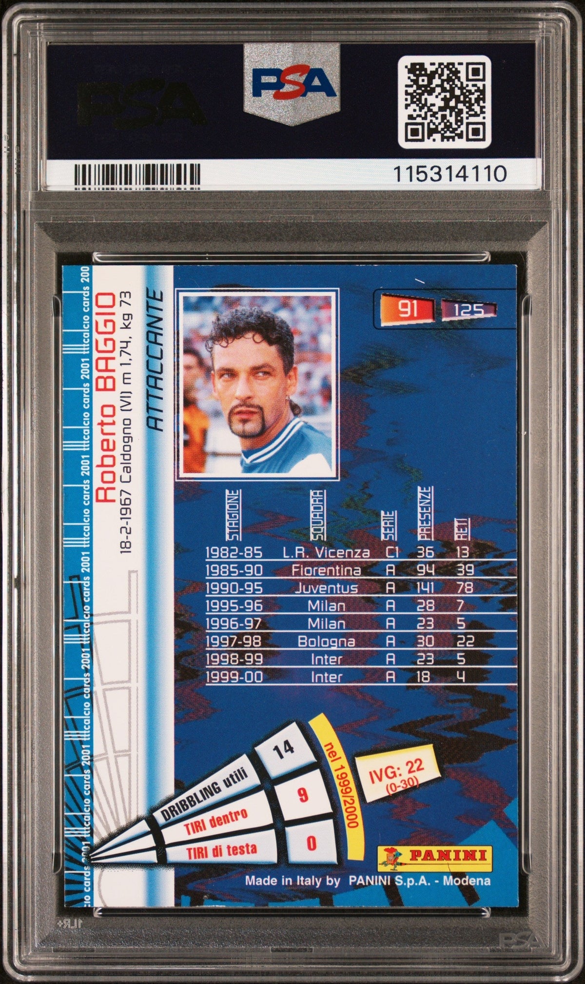 2000 Mundicromo Calcio Roberto Baggio #91 /115314110 PSA 0