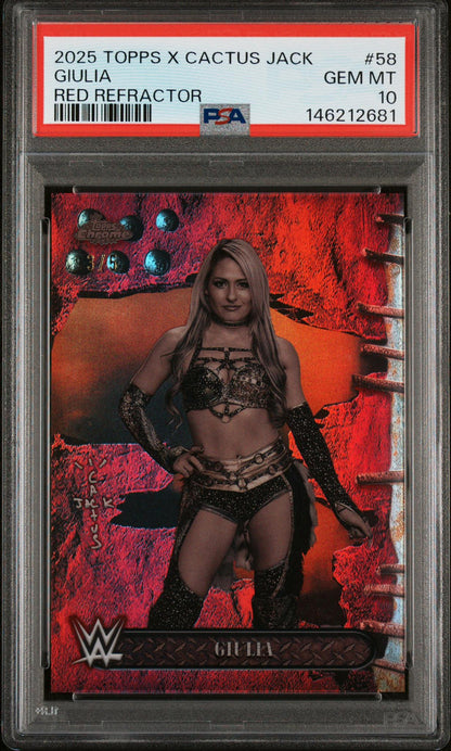 2025 Topps Chrome Wwe X Cactus Jack Red Refractor Giulia #58 /5 PSA 10