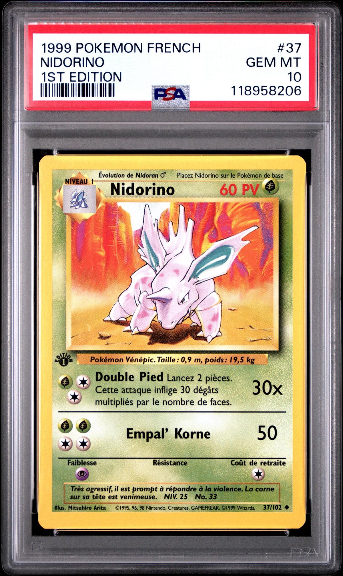 1999 Pokemon French 1St Edition Nidorino #37 PSA 10