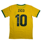 Autographed/Signed Zico Brazil Yellow Soccer Futbol Jersey Beckett BAS COA