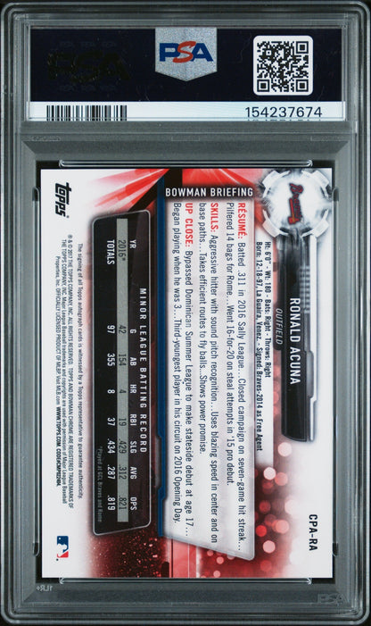 2017 Bowman Chrome Prospect Autograph Ronald Acuna #Cpa-Ra PSA 9