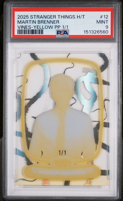 2025 Topps Stranger Things High Tek Vines-Yellow Printer Proof 1/1 Martin Brenner #12 PSA 9