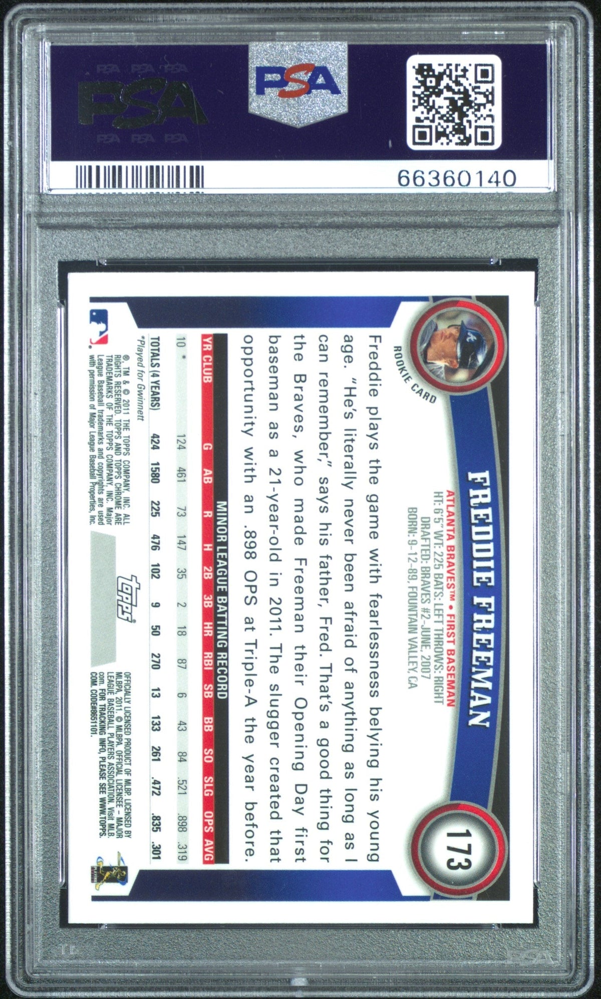 2011 Topps Chrome Refractor Freddie Freeman #173 PSA 9