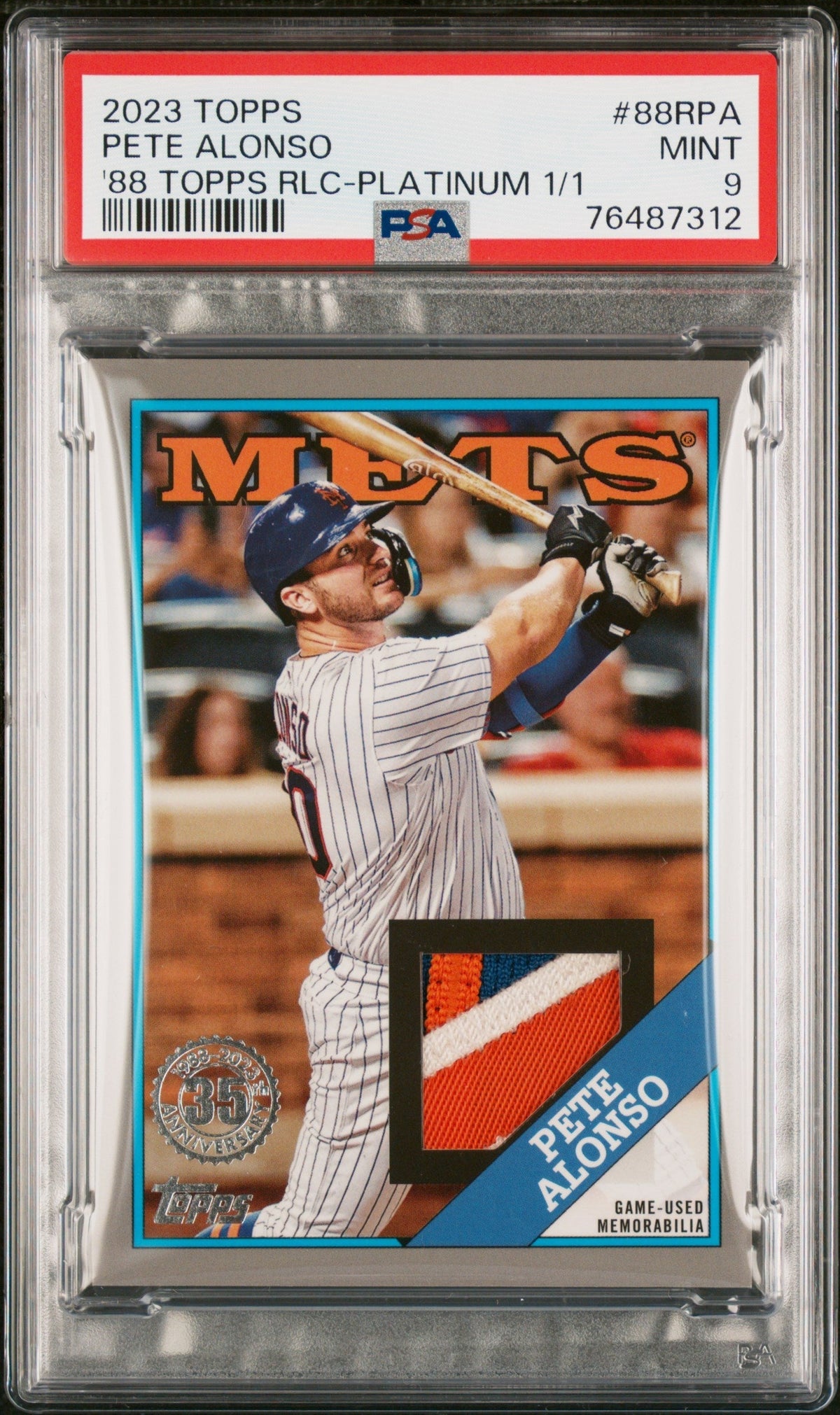 2023 Topps 1988 Topps Baseball Relics Platinum 1/1 Pete Alonso #88Rpa PSA 9