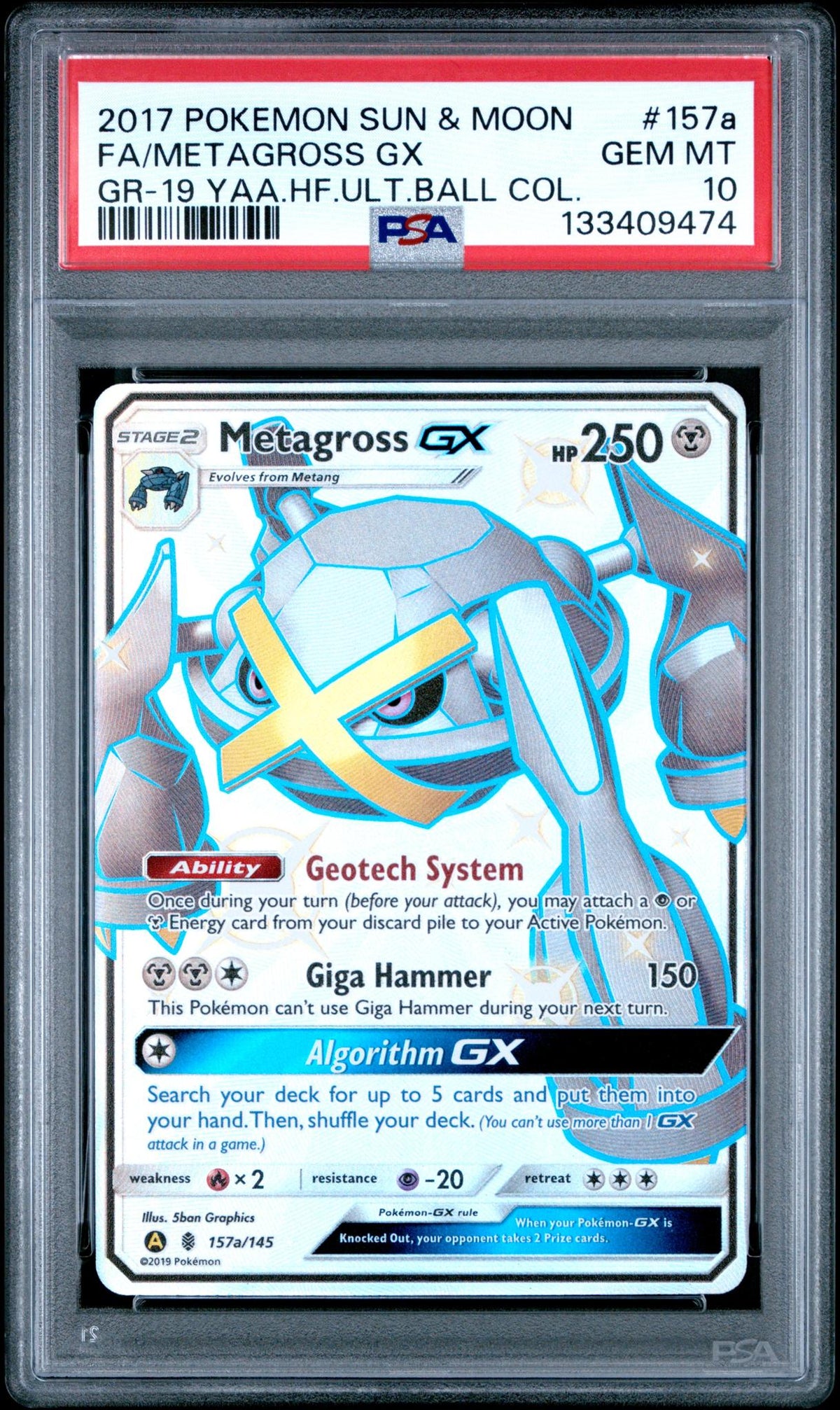 2017 Pokemon Sun And Moon Guardians Hidden Fates 2019 Yellow A Alternate Art Hidden Fates Ultra Ball Collection Metagross Gx #157A PSA 10