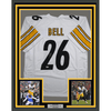 Framed Autographed/Signed Le'Veon LeVeon Bell 35x39 Pittsburgh White Football Jersey Beckett BAS COA