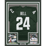 Framed Autographed/Signed Le'Veon LeVeon Bell 35x39 Michigan State Green College Football Jersey Beckett BAS COA