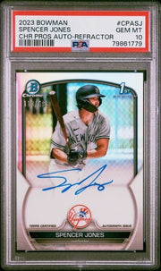Graded 2023 Topps Bowman Chrome Spencer Jones #CPASJ Chrome Prospects Auto Refractor /499 1st Bowman Rookie RC Baseball Card PSA 10 Gem Mint