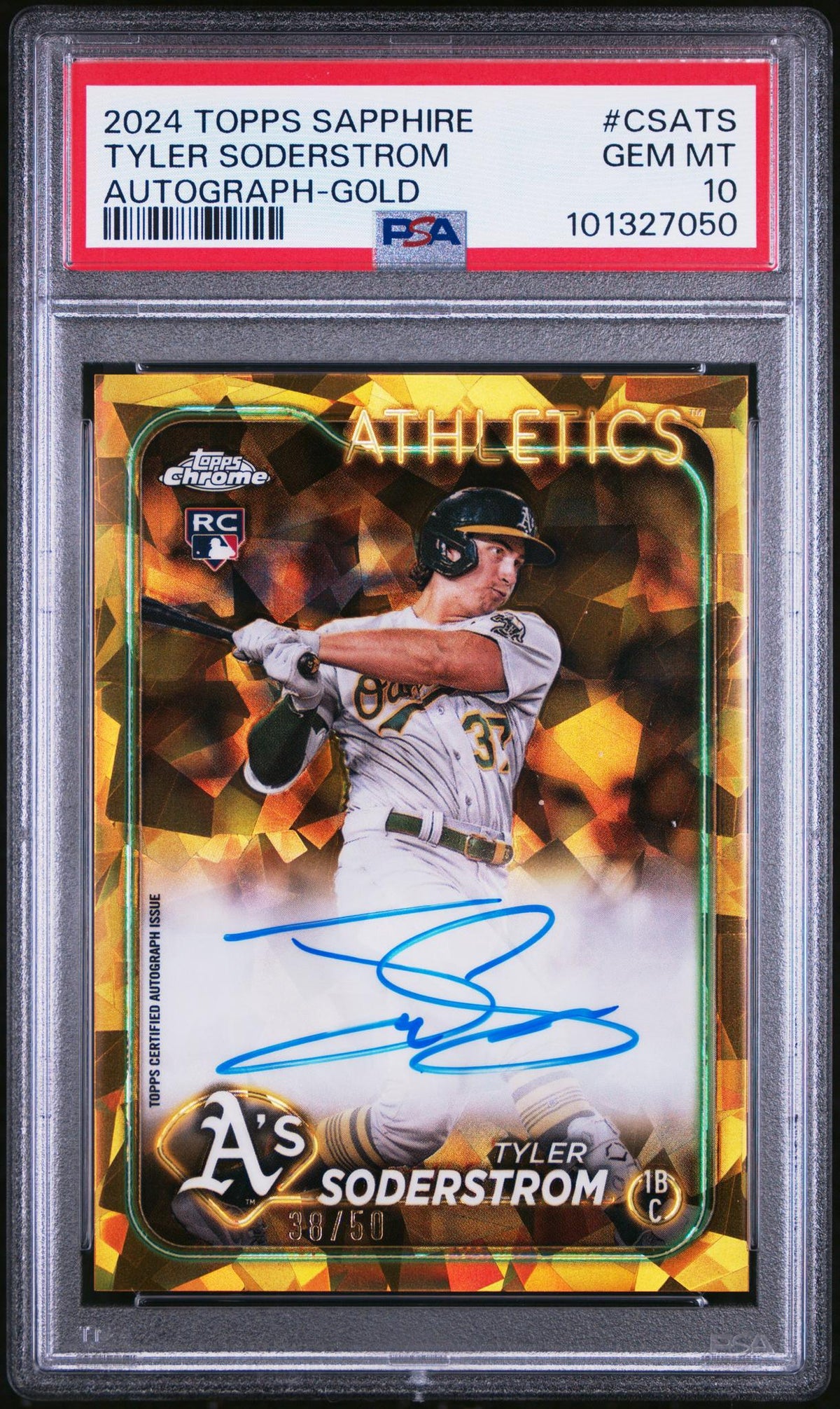 2024 Topps Chrome Sapphire Chrome Sapphire Autographs Autograph-Gold Tyler Soderstrom #Csats /50 PSA 10