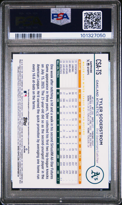 2024 Topps Chrome Sapphire Chrome Sapphire Autographs Autograph-Gold Tyler Soderstrom #Csats /50 PSA 10