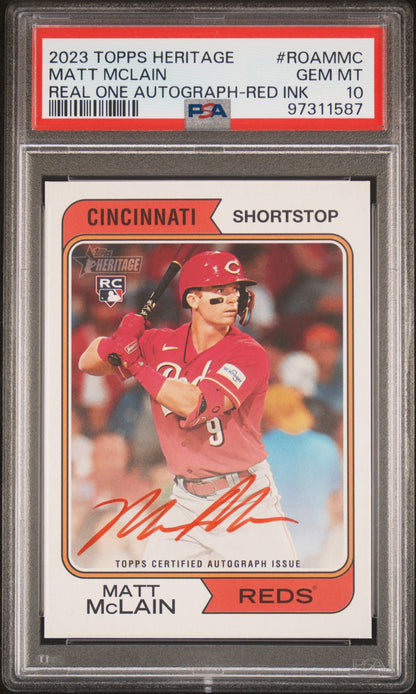 2023 Topps Heritage Real One Autograph Red Ink Matt Mclain #Roa-Mmc /74 PSA 10