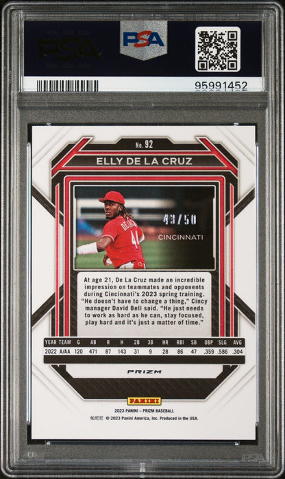 2023 Panini Prizm Orange Wave Elly De La Cruz #92 /50 PSA 10