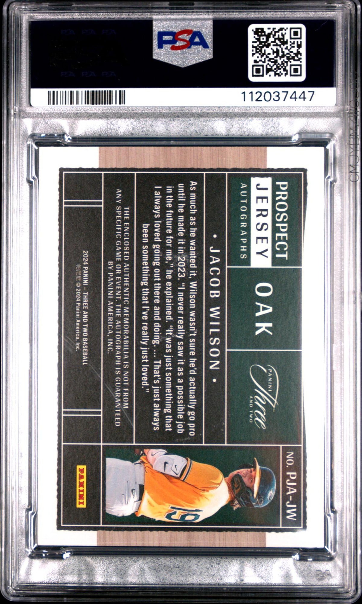 2024 Panini Three And Two Prospect Jersey Autographs Platinum Jacob Wilson #Pja-Jw /1 1/1 PSA 9