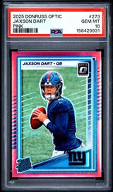 Graded 2025 Donruss Optic Jaxson Dart #273 Pink Rookie RC Football Card PSA 10 Gem Mint
